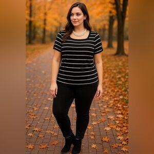 White House Black Market Black and White Striped Tee